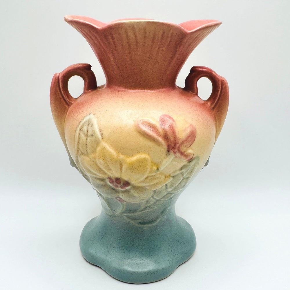 Vintage Hull Art Pottery Magnolia Matte #4 Vase 6 1/4 Pink Blue 1946-47 USA